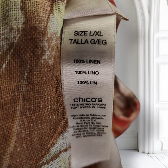 Chicos Gauzy Linen Poncho Size L/XL Orange Brown Floral Print Boho - Picture 9 of 10